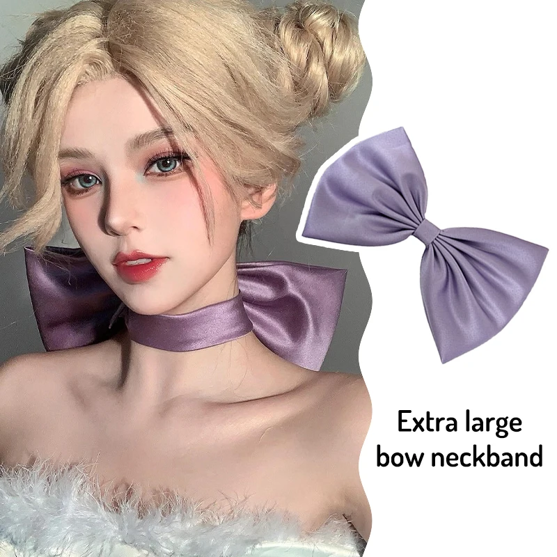 Purple Big Bowknot Collar Women Choker Fashion Sexy Female Necklace Cosplay Dinner Party Wedding Costume Accessories cosplay necklace