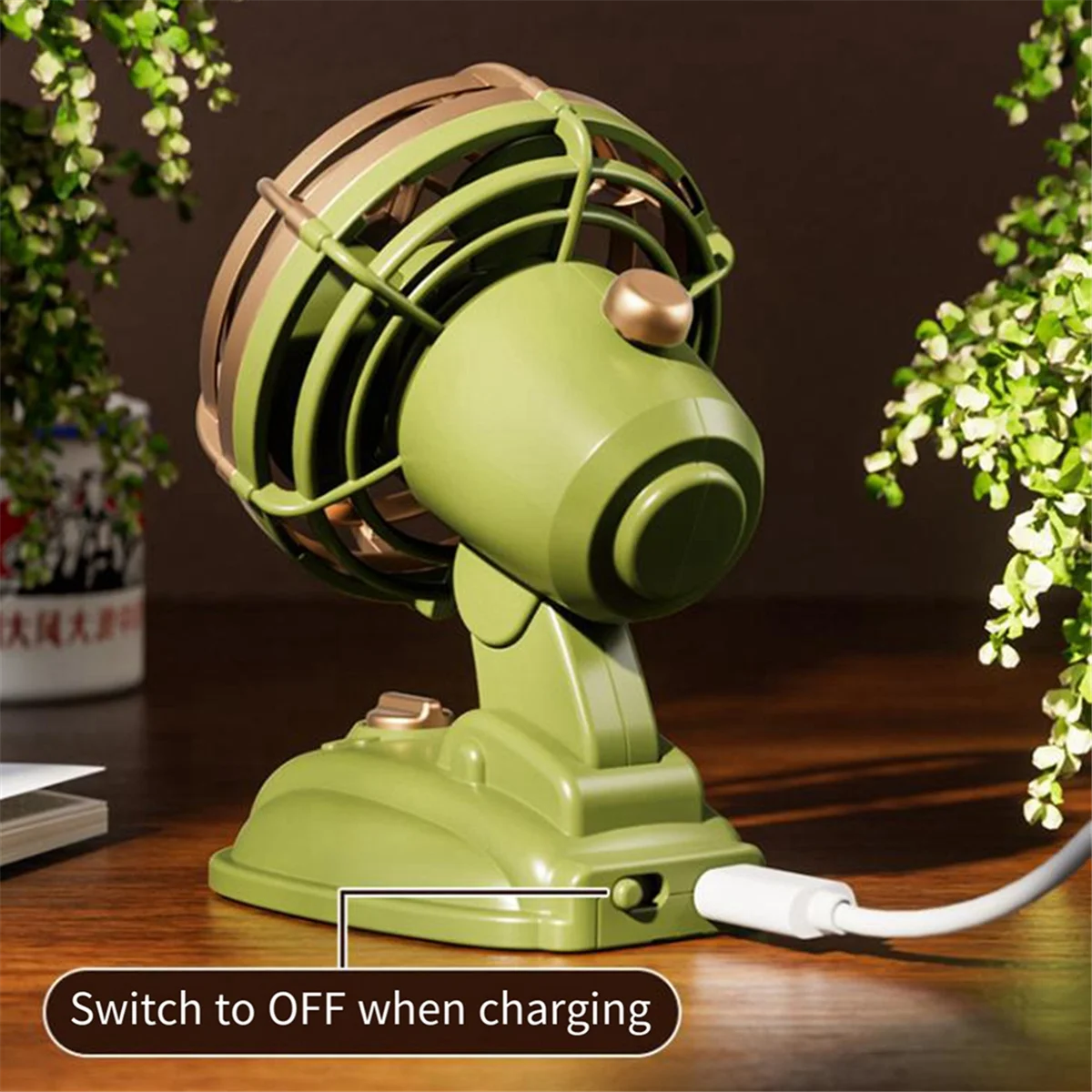 Retro Mini Desktop Fan 400mAh USB Rechargeable Desk Outdoor Desk Fan Portable Desktop Fan,Blue HOT