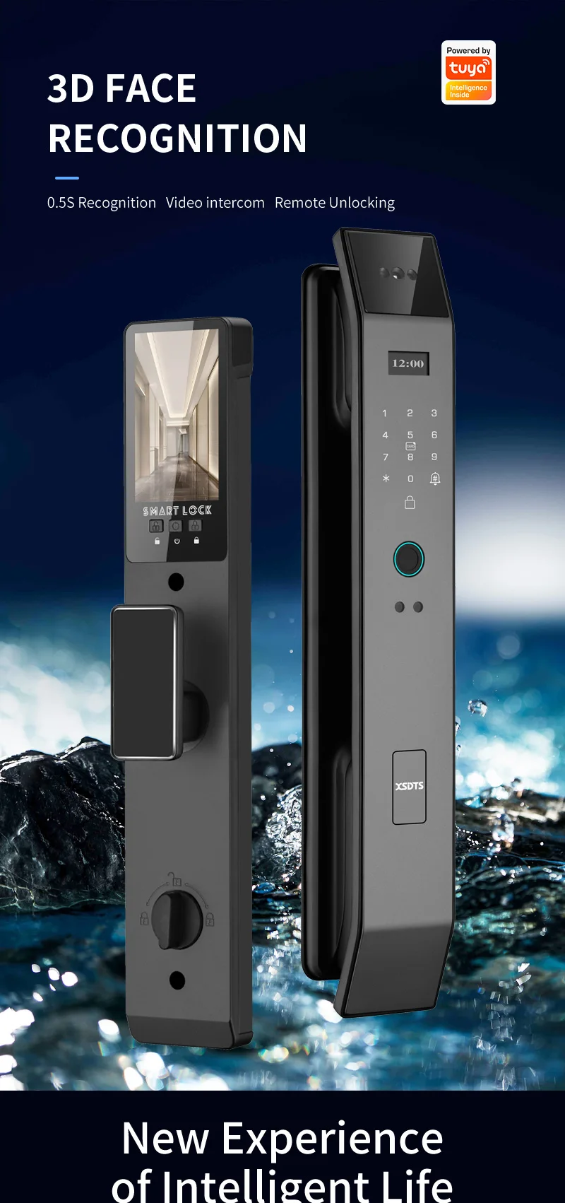 Tuya APP Smart Life APP Control Voice Intercom Smart Lock 3D Face Recognition Fingerprint Password Smart Door Lock With Camera