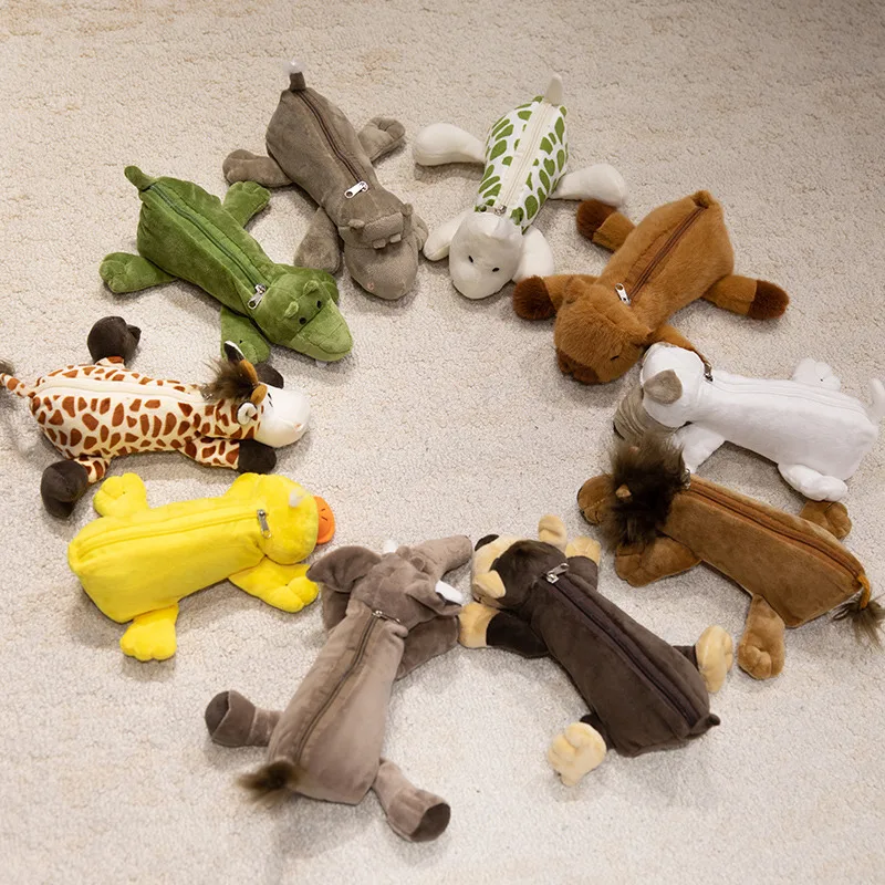 Cartoon Animal Elephant Lion Kapibala Plush Pen Case For Kid Large Capacity Supplies Stationery Storage Bag For Kid Gift