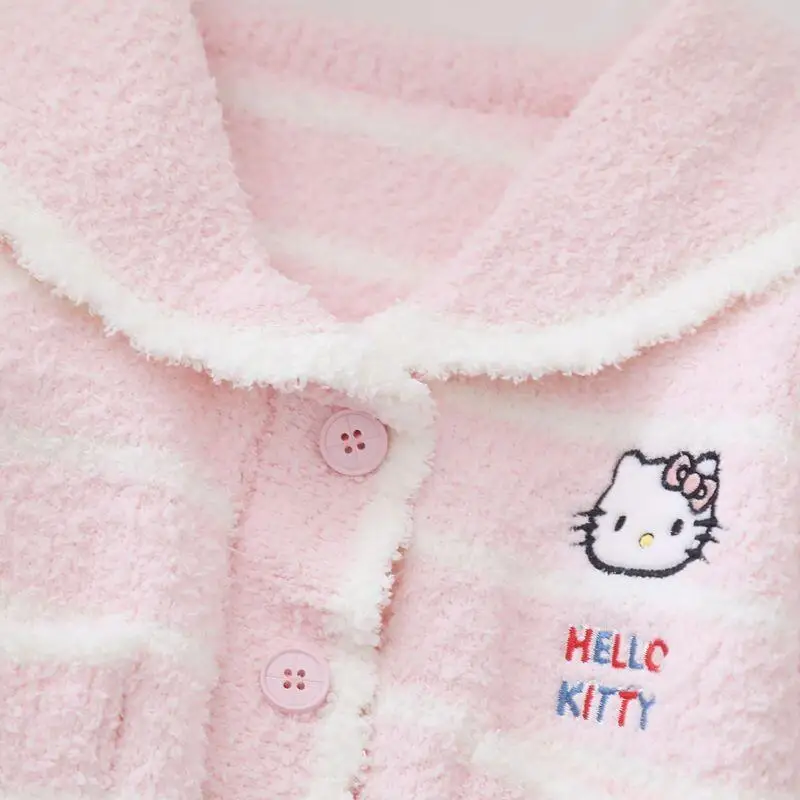 여아용 반벨벳 잠옷 가을/겨울 2025 신상 여아용 스트라이프 가디건 투피스 세트 두꺼운 아동용 홈웨어 용