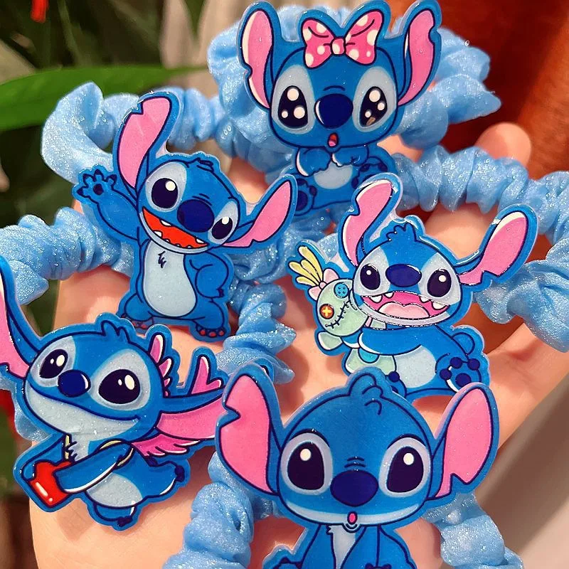 Hot 1/5 piece sale Disney anime stitch hair bands Kawaii stitch hairpin cartoon rubber band hair accessories girl gifts toy shape