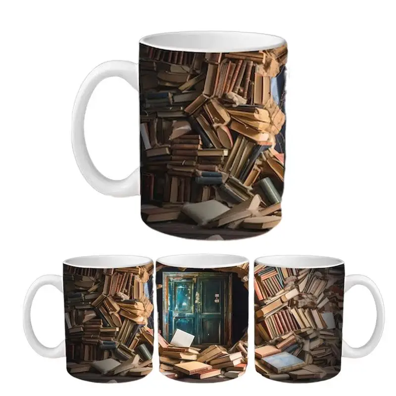 

350ml 3D Effect Bookshelf Mug Librarian Mugs Book Lovers Coffee Cup Ceramic Creative Space Design cups Christmas Gift For Reader