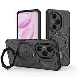 Magnetic Metal Ring Holder Rugged Back Case with Wireless Charging Capability for HONOR 400 Pro (Black)