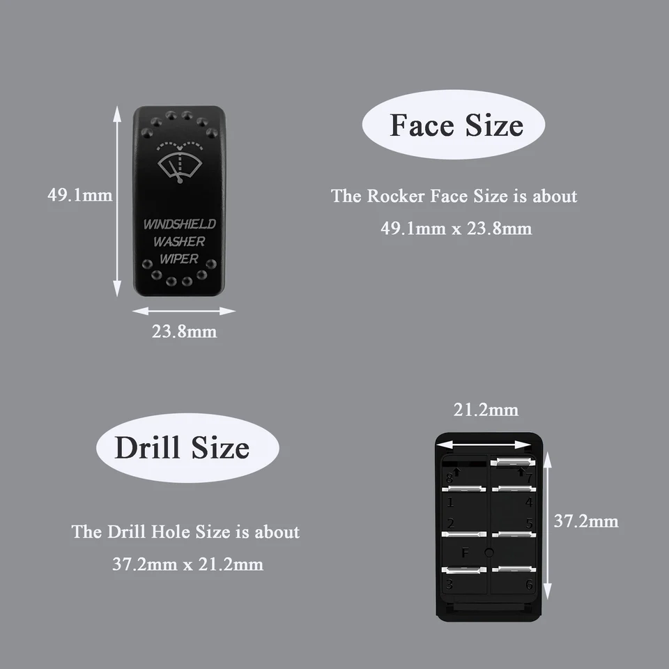 BACAUTOPARTS Orange LED Wiper/Washer Rocker Switch – 7-Pin, DPDT, Momentary ON-OFF-ON, 12V/24V - View #12