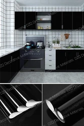 Matte Black & White Self-Adhesive Waterproof Wallpaper for Furniture and Walls, Customizable Width (Glossy Black)