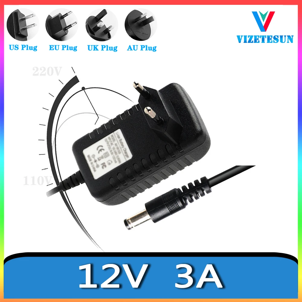 

12V 3A Computer LCD Screen Power Cord Round Hole Adapter