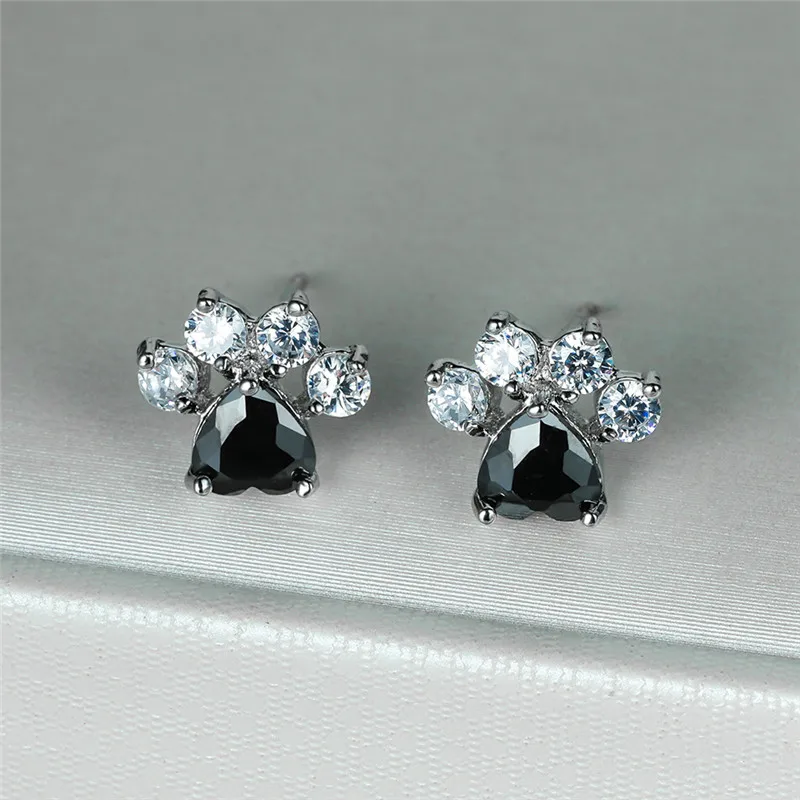 Fashion Female Small Black Crystal Zircon Stud Earrings Paw Claw Heart Wedding Jewelry For Women