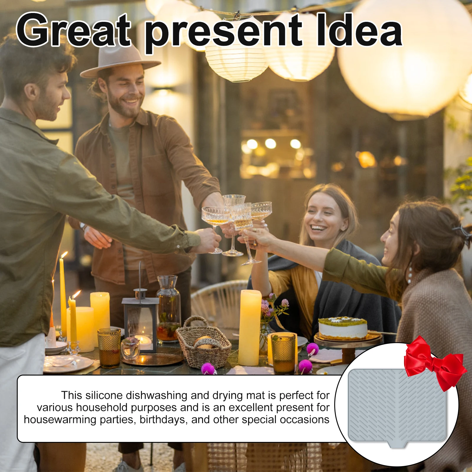 Silicone Dish Drying Mat for Kitchen Non-Slip Drain Pad with Water Outlet , Heat Resistant Dish Drying Pad for Plates Cups