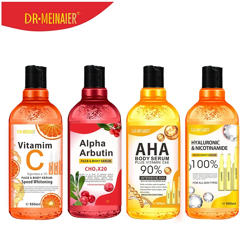 500ml AHA Hyaluronic Vitamin C Arbutin Face Body Serum Dark Spots Corrector Whitening Moisturizing Shrink Pores Repair Skin Care 6