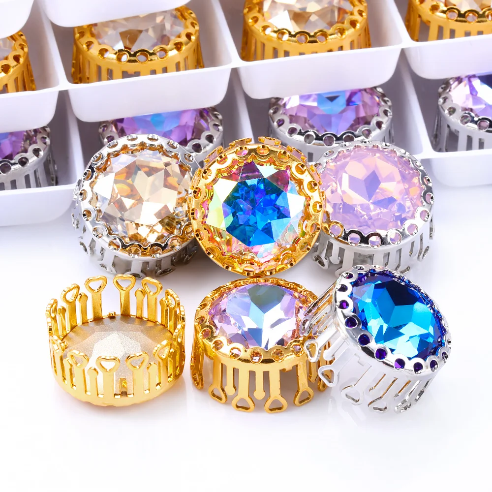 

Round Sew On Fancy Glass Nest Claw Rhinestone 6 8 10 12 14MM Glitter Crystal Flower Gemstone for DIY Sewing Clothes Accessories