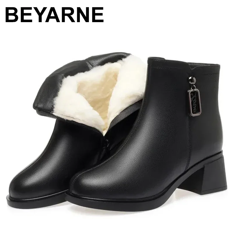 

Winter Boots Women's Genuine Leather 2023 New Warm Wool Women's Ankle Boots Mid Heel Women's Boots