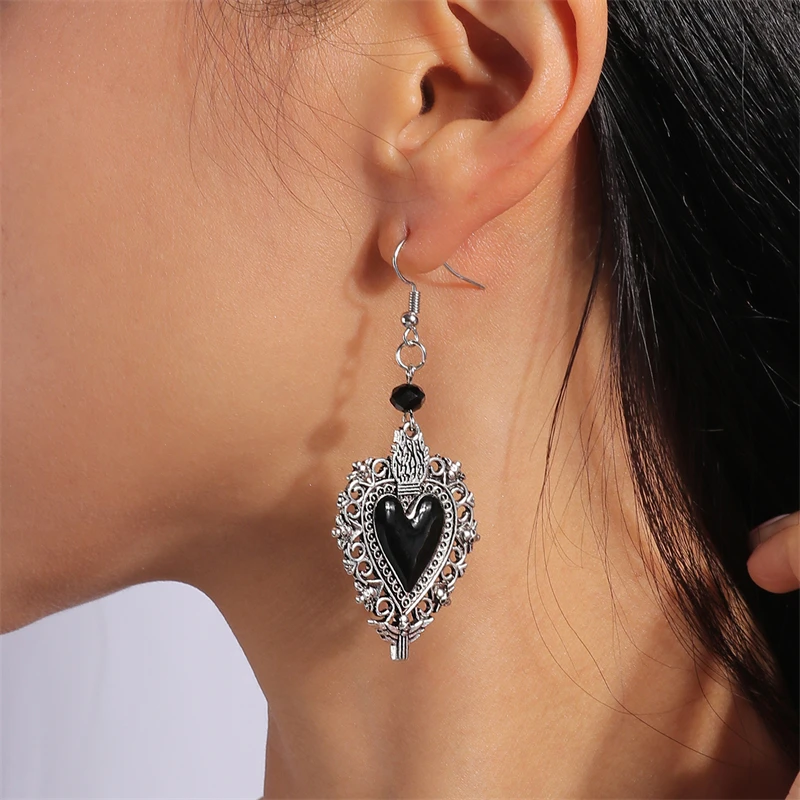 Ethnische Legierung Liebe Herz Tropfen Ohrringe für Frauen Mädchen Party Festival Schmuck Geschenke – Detail 2