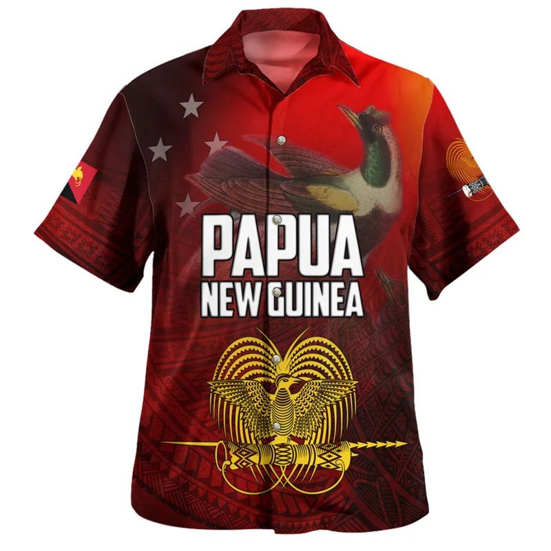 

New Vintage 3D Printing The Independent State Of Papua New Guinea Flag Shirts Papua Emblem Graphic Short Shirts Cool Clothes Top