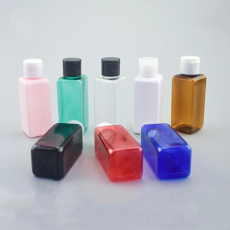500Pcs Plastic PET Flip Lid Square Lotion Bottles 50ml Clear Cosmetic Sample Container Mini Travel Fill Vials Liquid Bottles 5