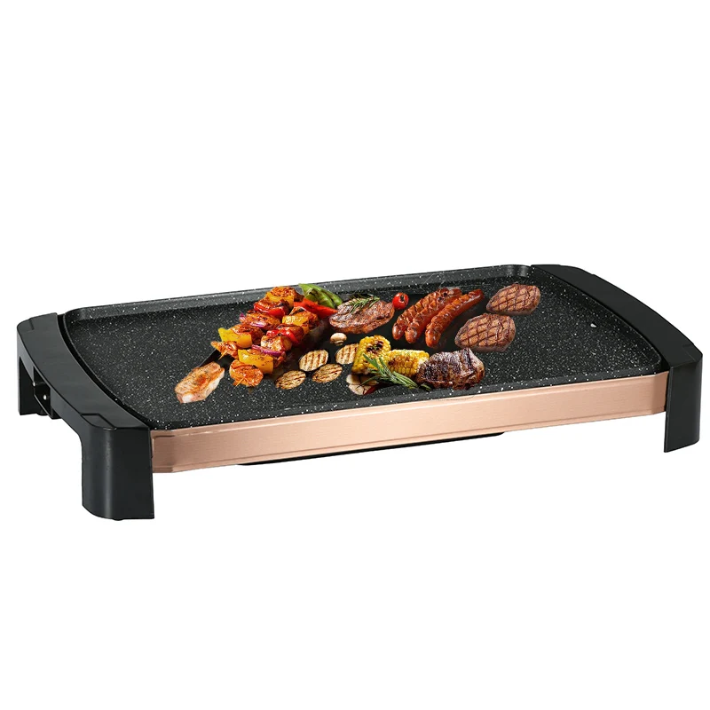 Smokeless grill ceramic coating griddle grill electric bbq grill pizza maker with Tempered Glass Lid Adjustable Temperature 6