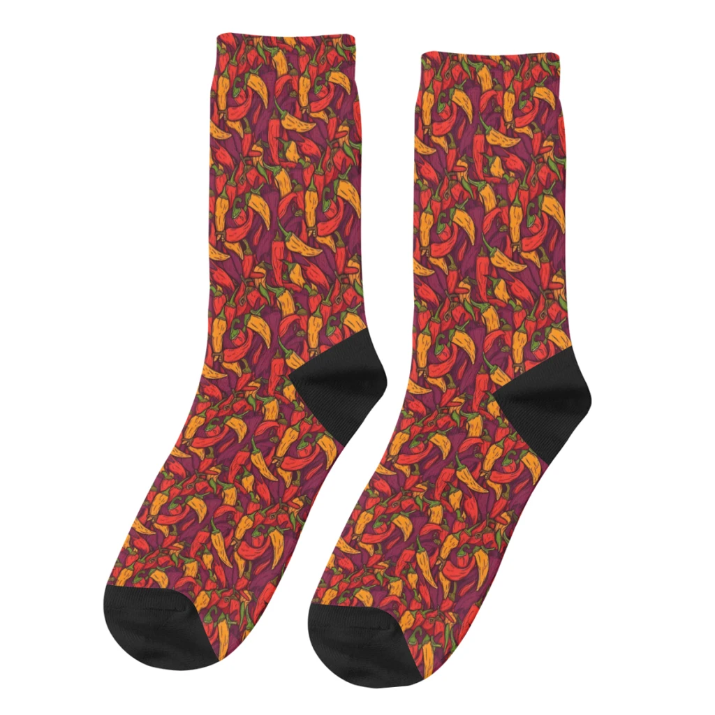 

Retro Spicy Hot Peppers Men's Socks Vegetables Food Unisex Novelty Seamless Printed Crazy Crew Sock Gift