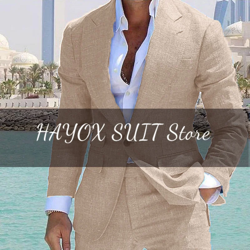Men's Suit 2 Piece Set Linen Lapel Slim Fit Single Button Casual Comfortable Suit Formal Groom Best Man Dress Elegant and Stylis mens suit