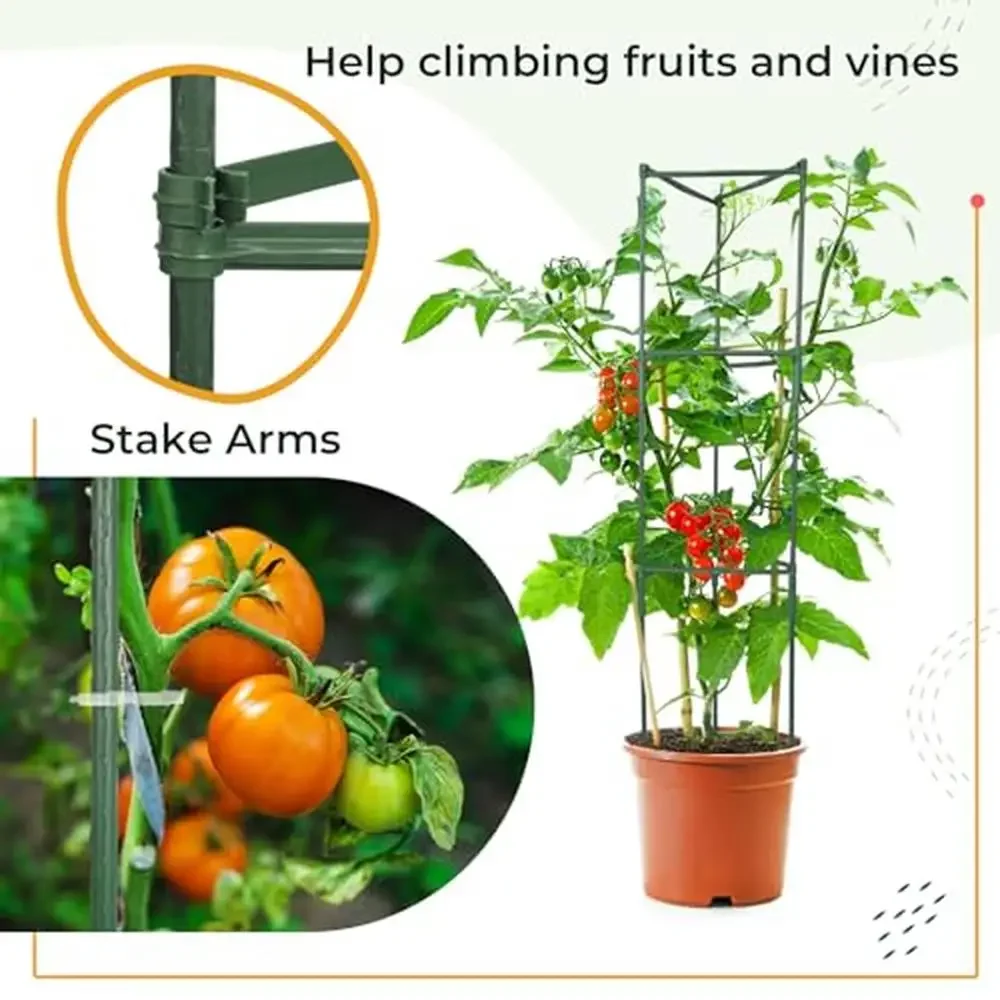 Garden Stakes Set Steel Plant Tomato Support DIY 4ft 5ft 6ft 7ft Accessories Clips Twist Tie Sunflower Bean Orchid Fixing
