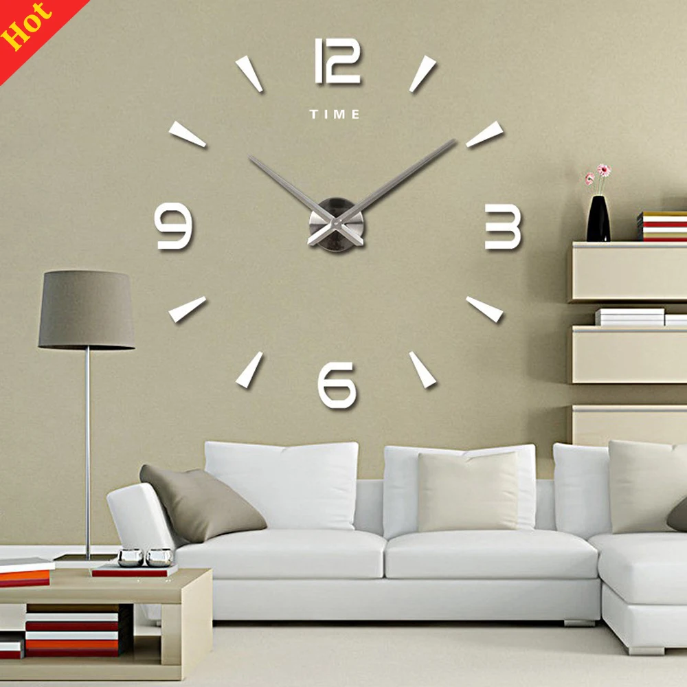 Large Wall Clock Quartz 3D DIY Big Watch Decorative Kitchen Clocks Acrylic Mirror Sticker Oversize Wall Clocks Home Letter Decor 