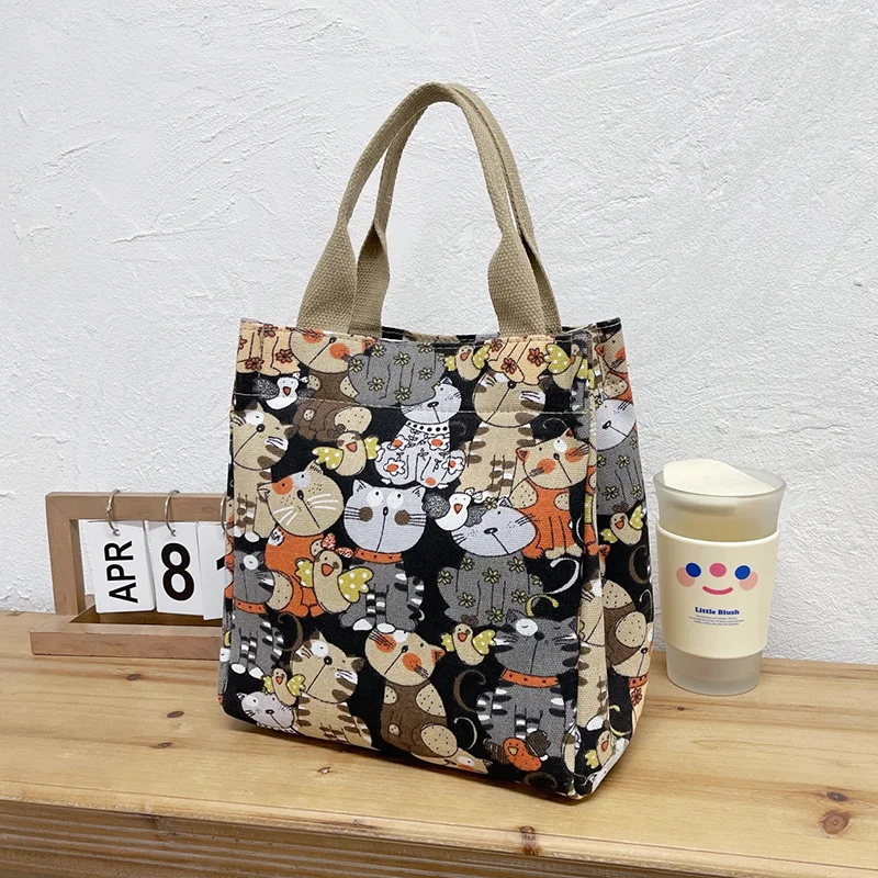 Modische Tasche mit Griff oben und niedlichem Katzenmuster, tragbare Mama-Tasche für Frauen