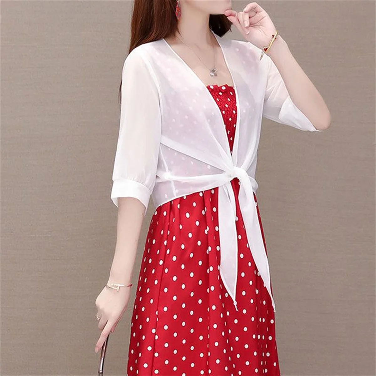 얇은 시폰 가디건, 반팔, 단색 썬 케이프, 얇은 소프트 원단, 원피스 없음, 패션