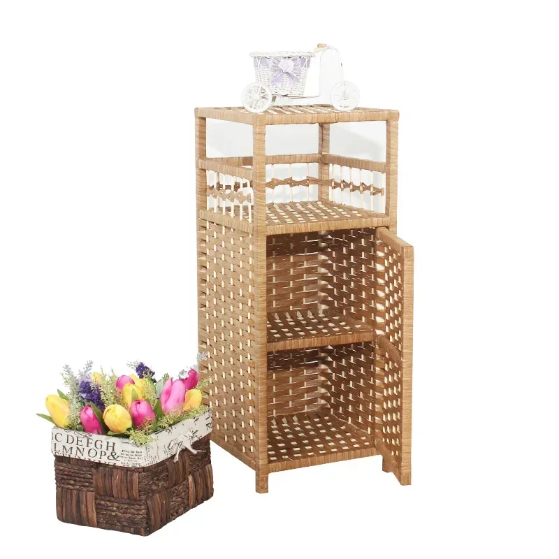 Rattan Children's Wardrobe and Bedside Table Solid Wood Toy Storage Cabinet Bedroom Specials for Phone Storage