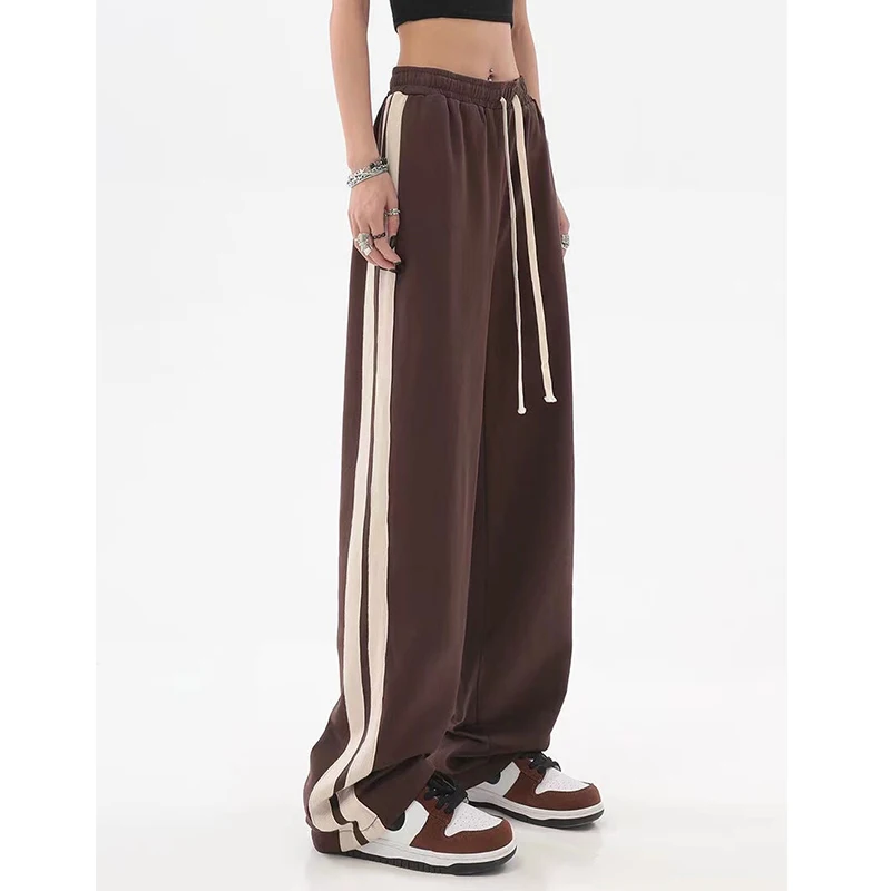 

Striped Joggers Sweatpants Bf Women Streetwear High Waist Wide Leg Loose Sports Pants Hip Hop Drawstring Baggy Straight Trousers