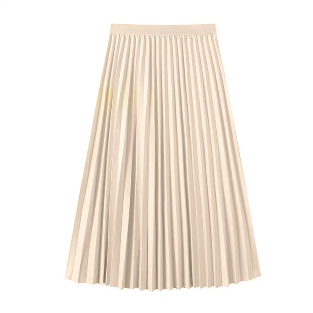 

Solid Color Loose-fitting Skirt Elegant Women's Maxi Skirt with Elastic High Waist A-line Design Pleated Large Hem Solid Color