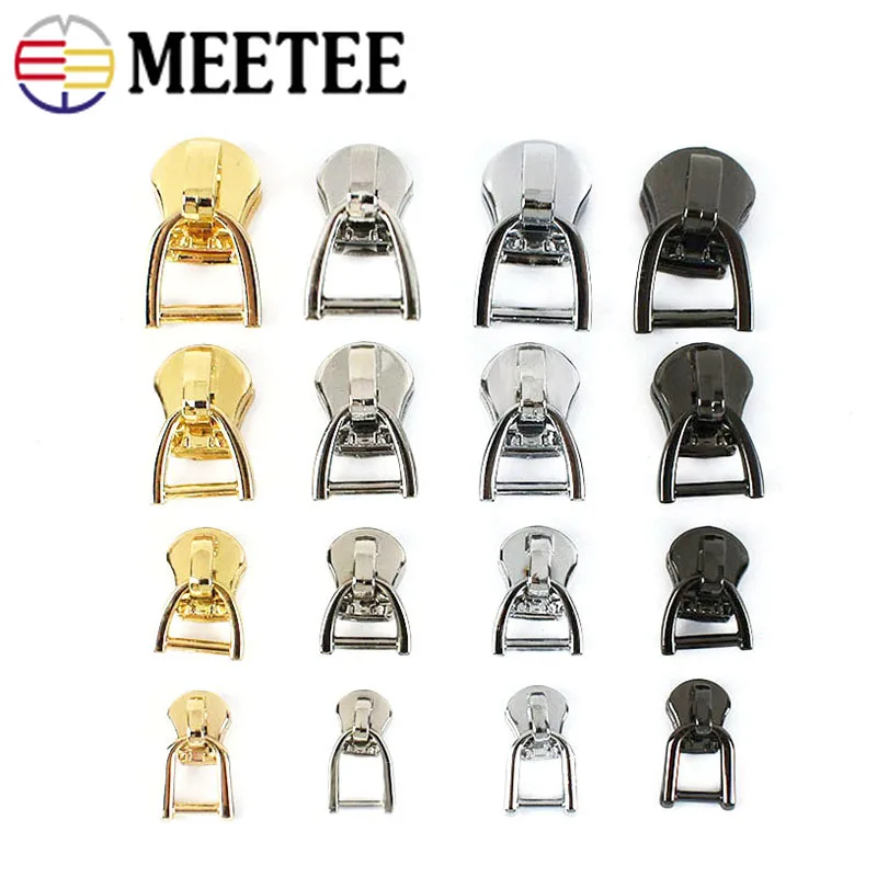 Meetee 10Pcs 3# 5# 8# 10# Zipper Slider for Metal Zip Tape Bag Clothes  Zippers Head Pull Repair Kit Luggage Zips Lock Accessory