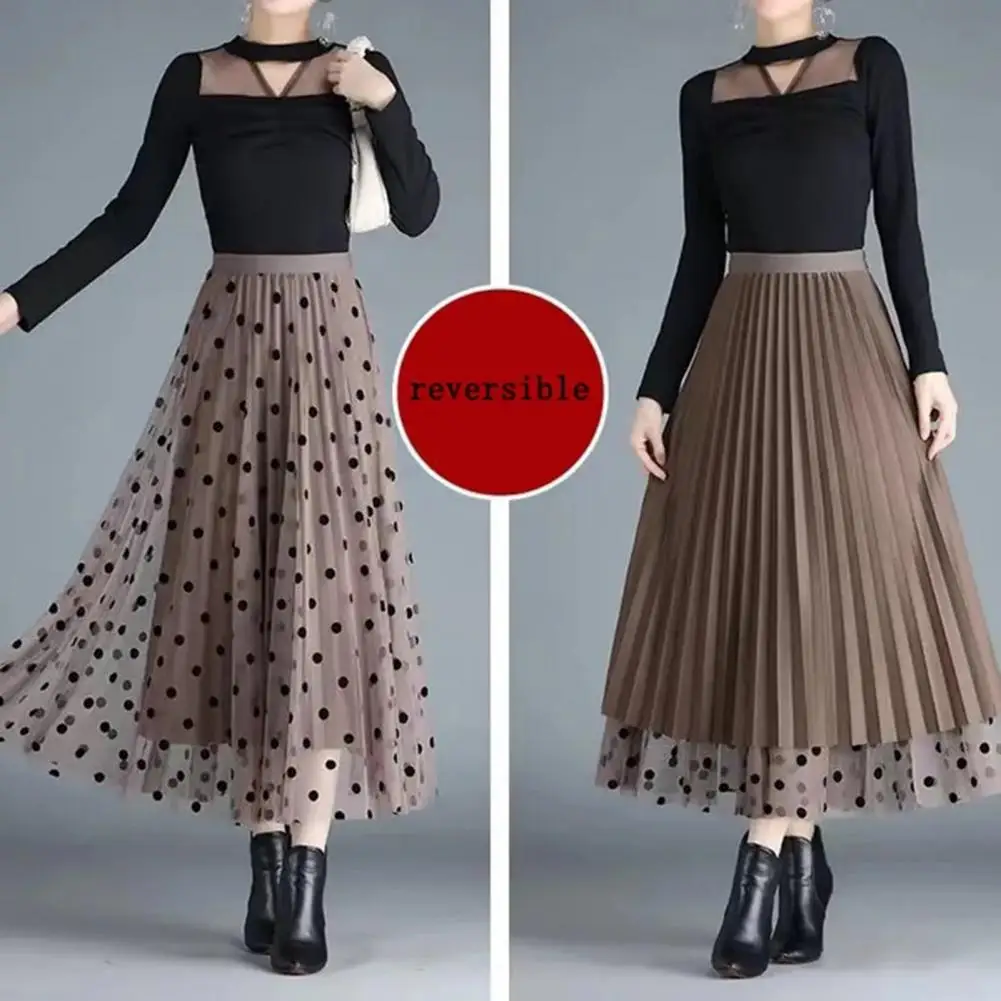 

Mesh Floral Skirt For Women 2024 Autumn Winter Lace Flocking Fashion Big Swing Elastic High Waisted Elegant Mujer Party A-Line ﻿