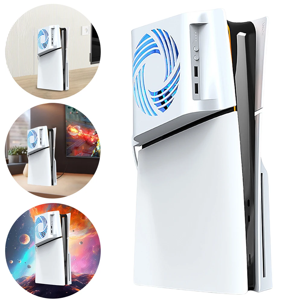 Cooling Fan with RGB Light Console Side Temperature Control Cooling Fan Side-Mounted for PlayStation 5 Slim Console