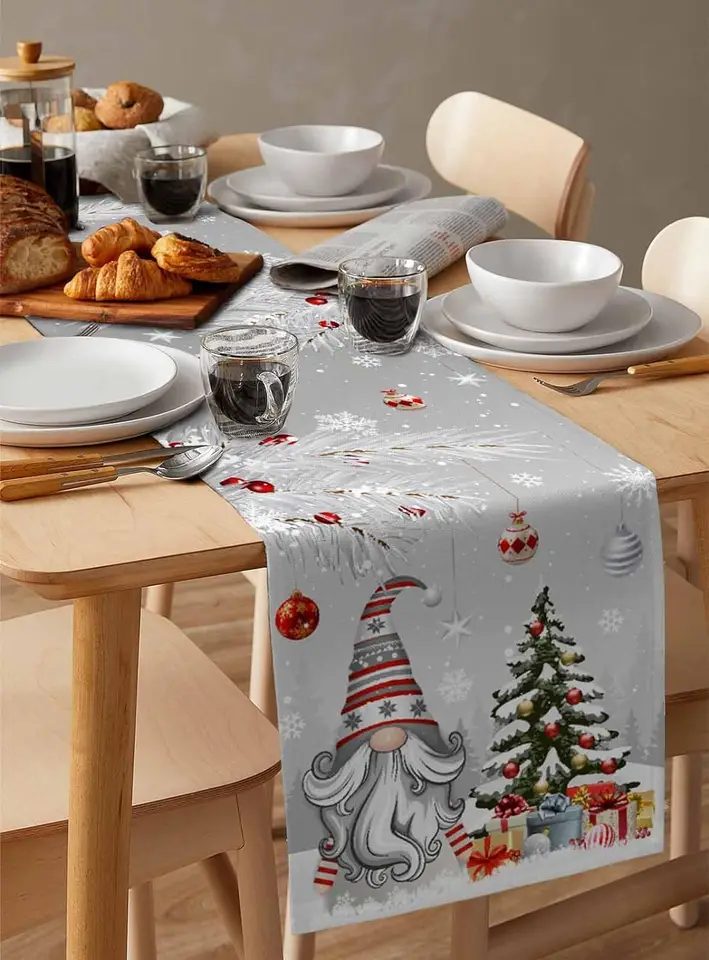 クリスマスグレー家庭用テーブルランナードレス、スノーフレーク