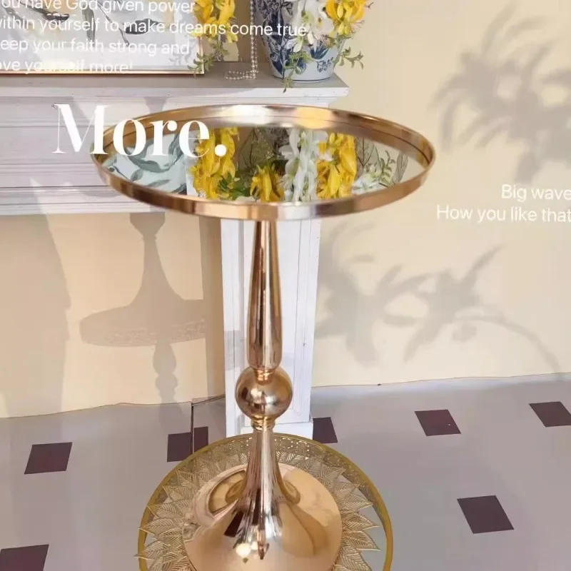 Metallic Sofa Side Table, Movable Glass Top Cabinet, Minimalist Italian Style Small Coffee Table, Gold Luxe Bedside Cabinet