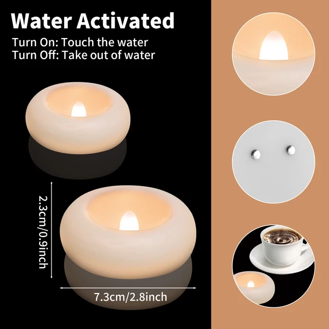 Paquet de 12/24 bougies chauffe-plat flottantes sans flamme étanches bougies LED vacillantes électriques pour fête de mariage piscine et SPA décor à la maison 3