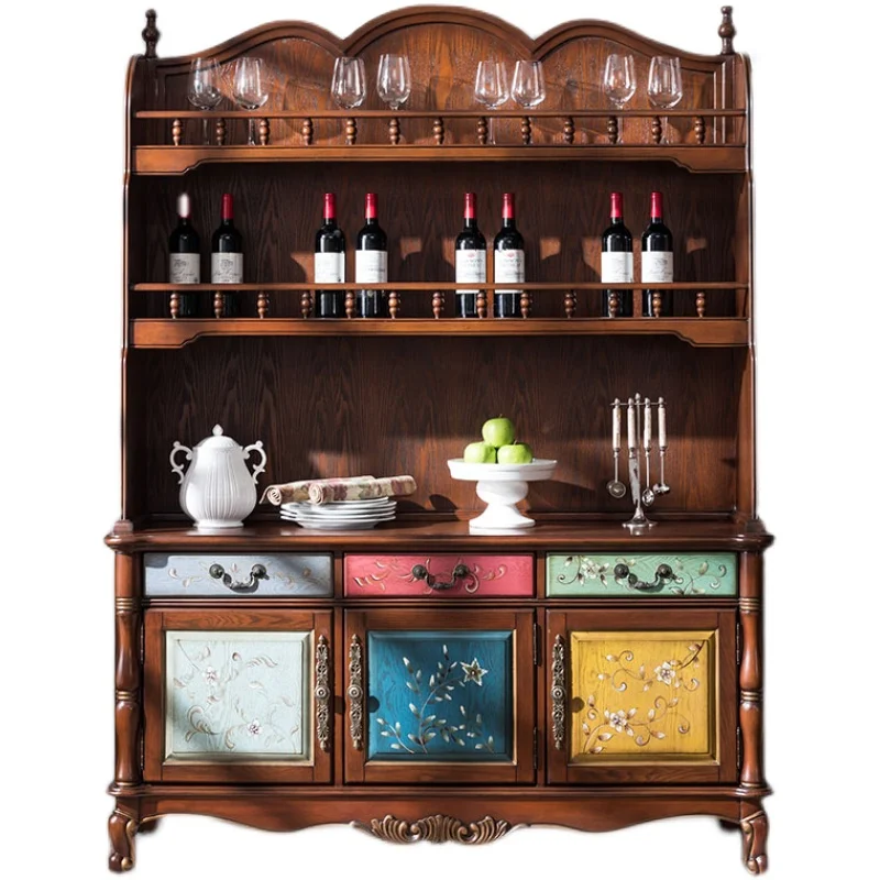 

Деревенский буфет из массива дерева для ресторана Чайный И винный шкаф комбинированный Европейский ретро шкаф