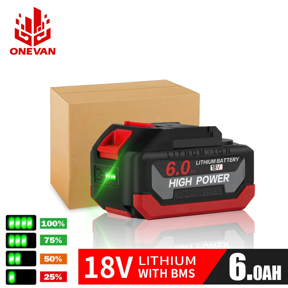 

ONEVAN 18V 6.0AH Large Battery Upgraded Rechargeable Battery Lithium Battery for Makita For Power Tools With Battery Indicator