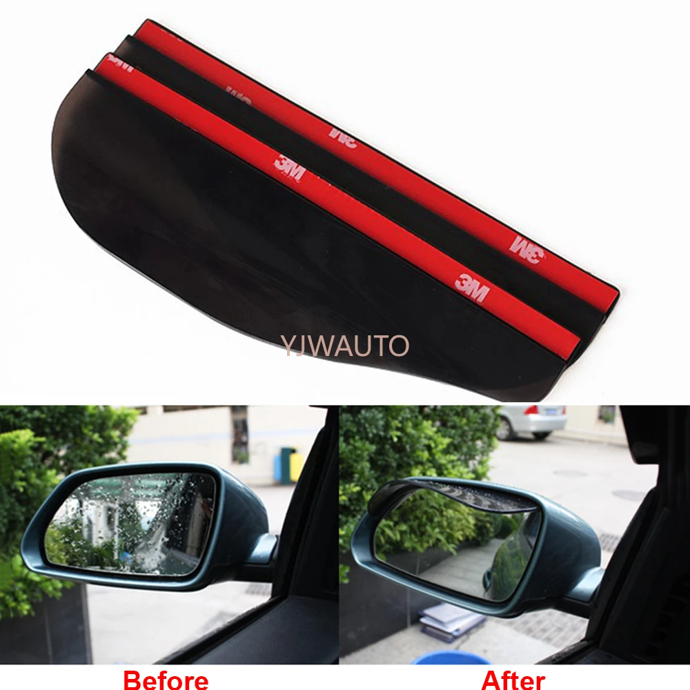 2x Universal Car Rear View Side Mirror Rain Boards Sun Visor Shade Shields black