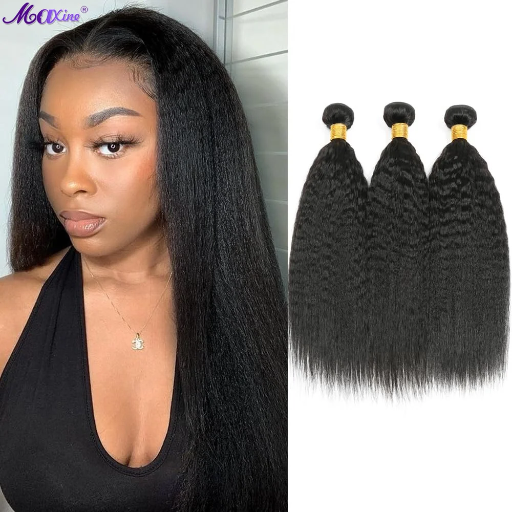 

Kinky Straight Hair 3 Bundles Human Hair 12 14 16 Inch Yaki Straight Human Hair Extensions Brazilian 100% Unprocessed Remy Hair