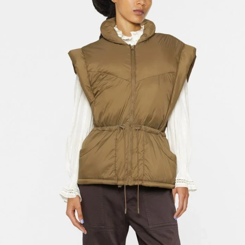 

2023 Winter New Zipper Waist Slim Lapel Removable Sleeve Vest Jacket Cotton Women Coat