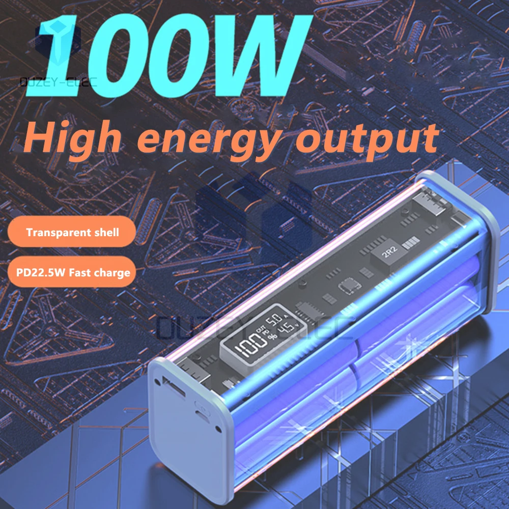 8-section 18650 Battery Charger Case PD22.5W Mecha Transparent Shell DIY Power Bank Box Fast Charging LED Screen Power Bank