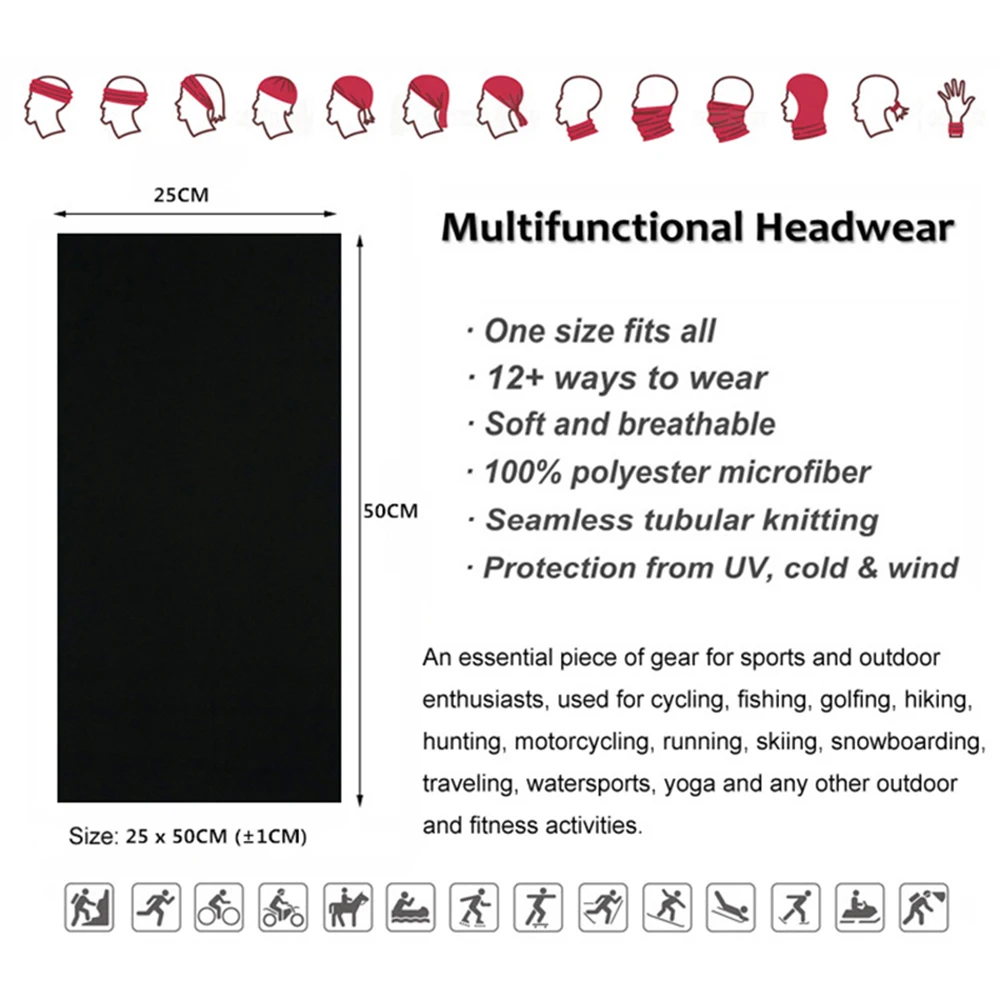 Solid Color Breathable Seamless Headband Black Magic Scarf Bandana Tube Neck Gaiter Men Women Balaclava Outdoor Sports Face Mask 3