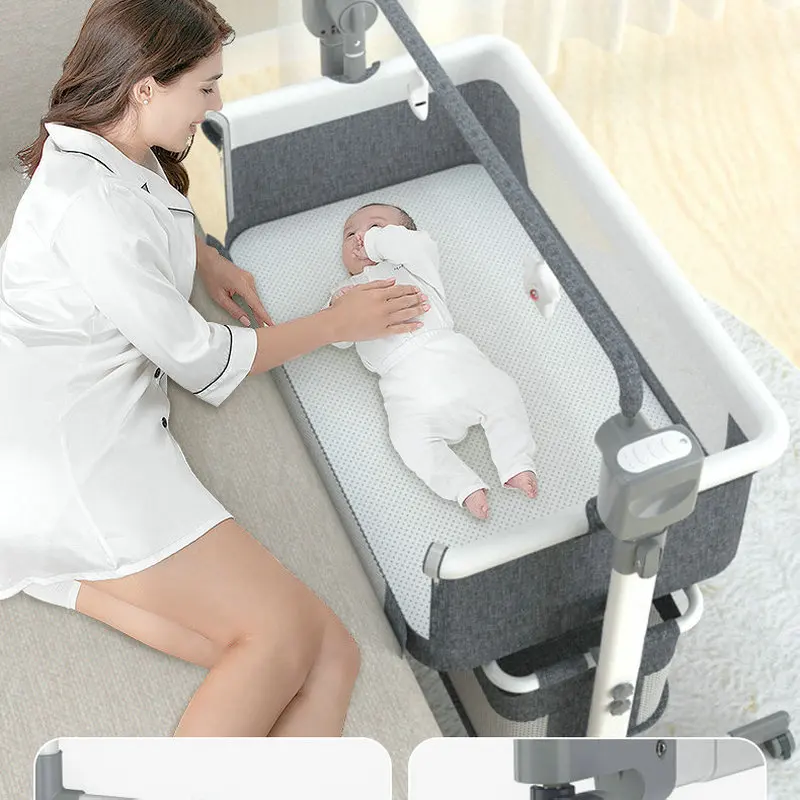전기 배스넷 요람 흔들 의자, 3 타이머, 5 스윙 모드 침대, 높이 조절 가능한 침대 옆 여행 침대