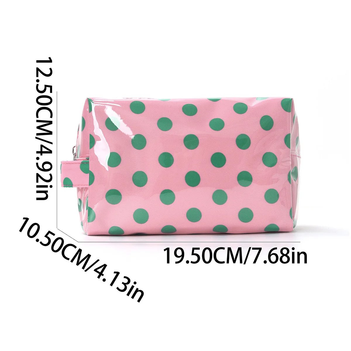Borsa per il Trucco Vintage a Pois con Manico, Borsa a Pois Bicolore in PVC Impermeabile, Organizer da Viaggio Compatto - immagine 5