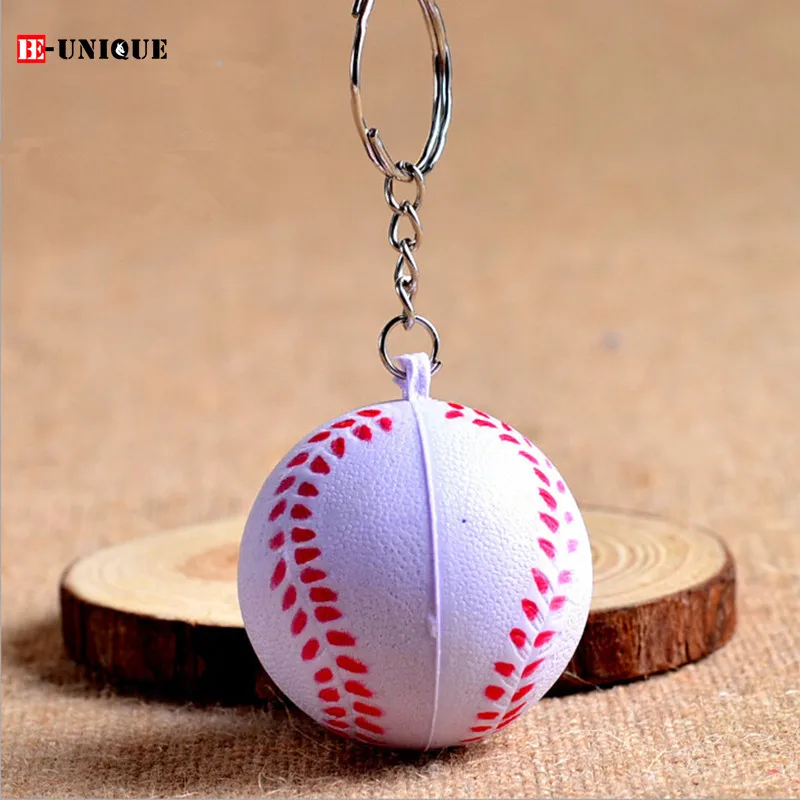 60pcs PU Baseball Keychain Pendant Squeeze Foam Stress Balls Key Ring
