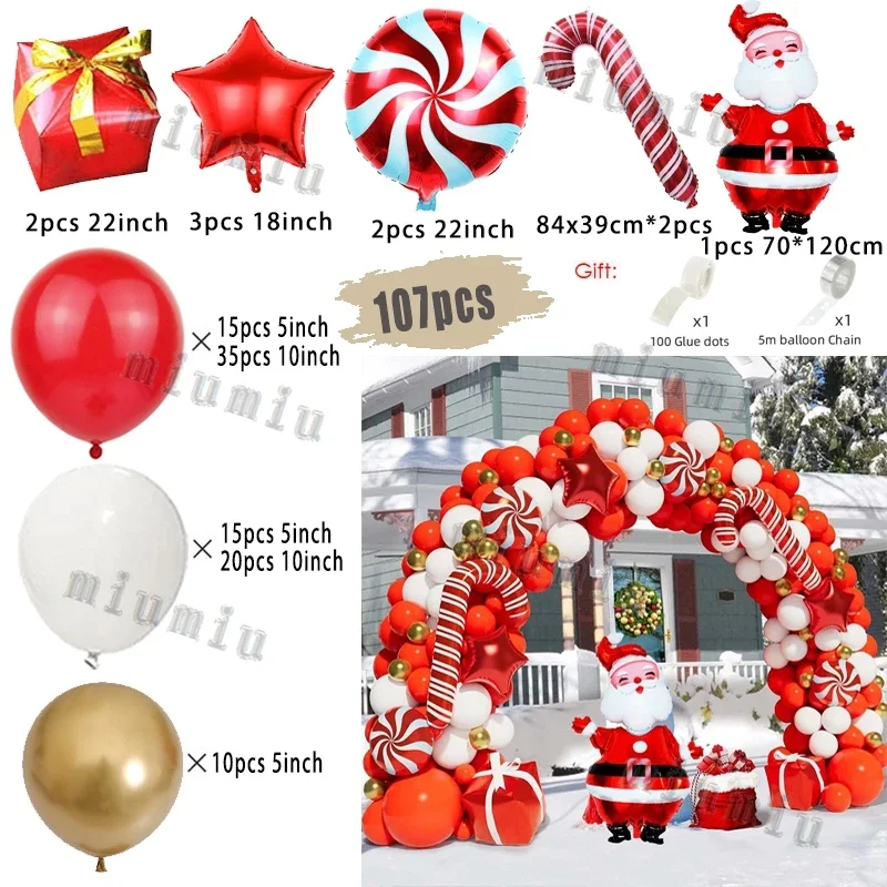 thumbnail image 1 of Juego de globos navideños con forma de bastón de caramelo, película de aluminio, rojo, verde, para fiesta de Año Nuevo, cadena de globos, decoración de arcos, suministros para regalos, 1 of 5