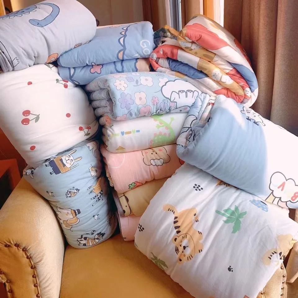 New Children's Knitted Cotton Summer Quilt Can Machine Washed Cartoon Soybean Quilt Kindergarten Nap Air Conditioner