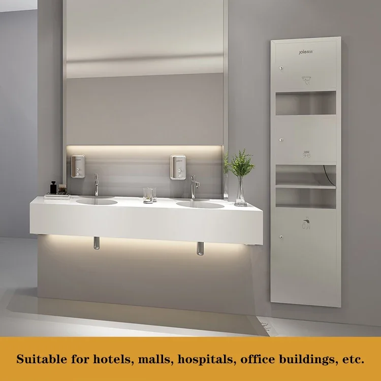 Commercial SUS304 Stainless Steel Recessed Wall Mount Combination Waste Bin And Toilet Hand Paper Towel Dispenser With Trash Bin