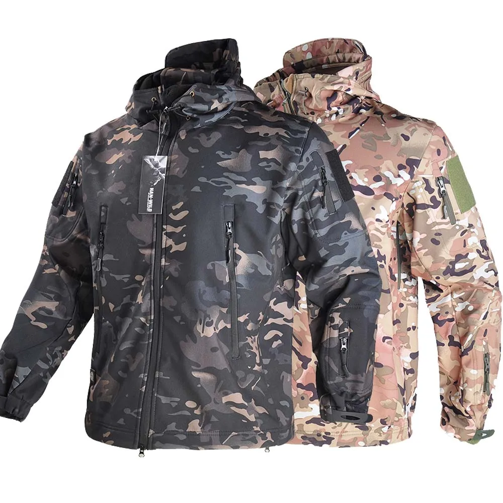 

Men's Military Jackets Camo Fleece Tactical Jacket Outdoor Shark Skin Soft Shell Waterproof Windbreaker Hooded Coat Hunt Clothes