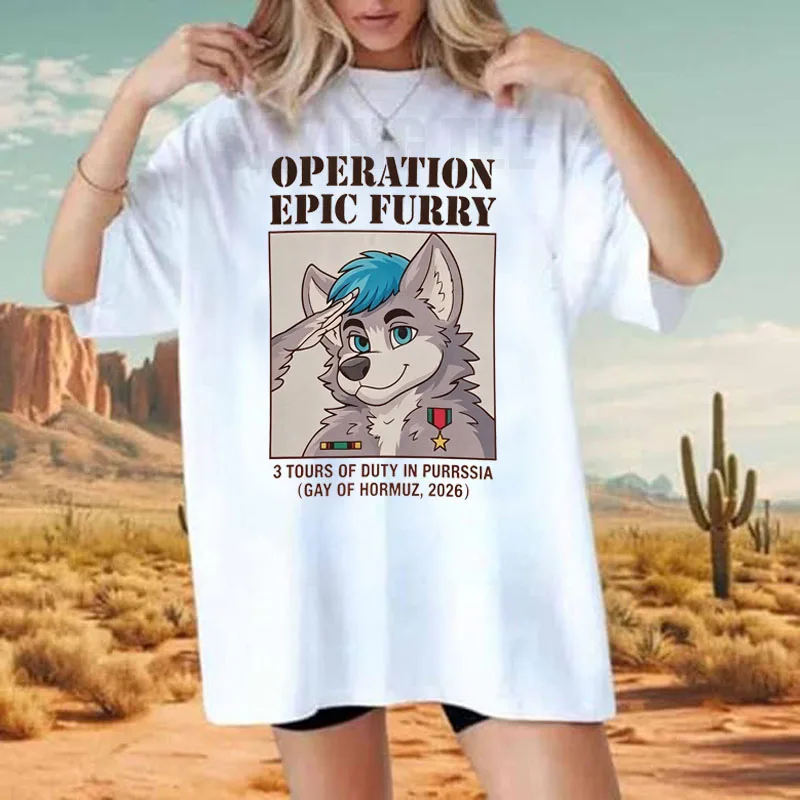 OPERATION EPIC FURRY Y2k Humor T-Shirt, Lustiges 3-Touren-in-Purrrssien-Sarkasmus-Witz-T-Shirt, Fuchs-Kleidungsartikel für Männer und Frauen als Geschenk